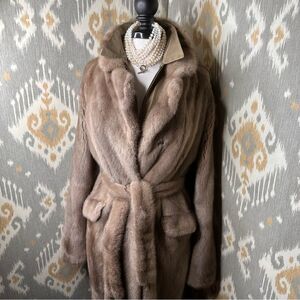 Massini * Pastel Brown Full Length Belted Vertical Mink Mob Wife Coat